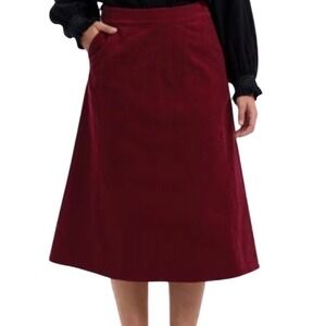 Universal Thread Corduroy Midi Skirt Burgundy Red A-Line Pockets XS New